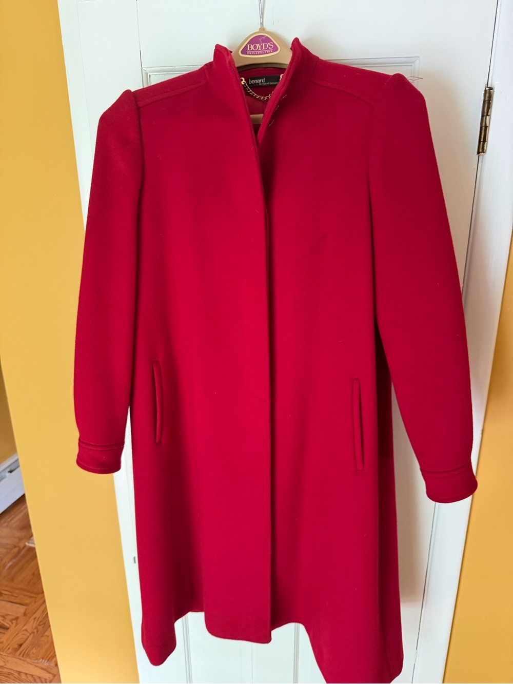 Harve Benard Bright Red Single-Breasted Wool Blend Pea Coat